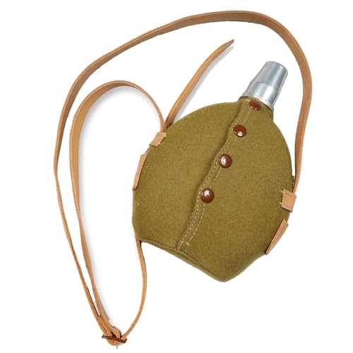 WWII Japanese Officer Kettle Retro Al Water Bottle Woolen Kettle Protective Cover Leather Strap Replica WW2