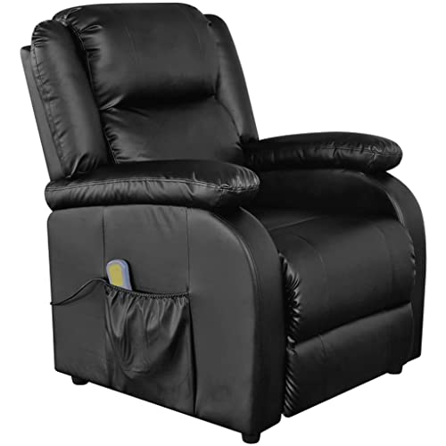 KOIECETA Massagesessel Kunstleder Heizfunktion Fernsehsessel Sessel Relaxsessel Schwarz Kunstleder Cover