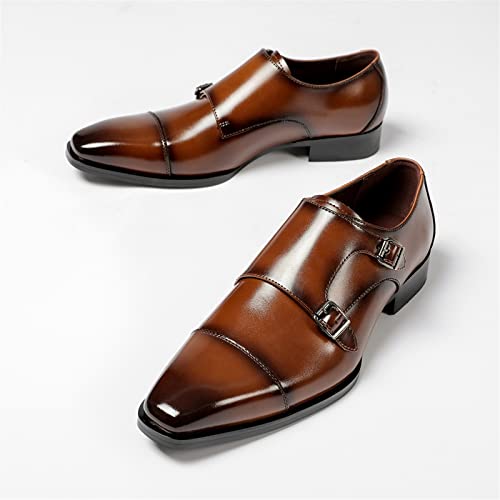HOOENG Dress Shoes for Men Slip on Double Monk Strap Burnished Toe Cap Toe Leather Rubber Sole Anti-Slip Slip Resistant Casual2