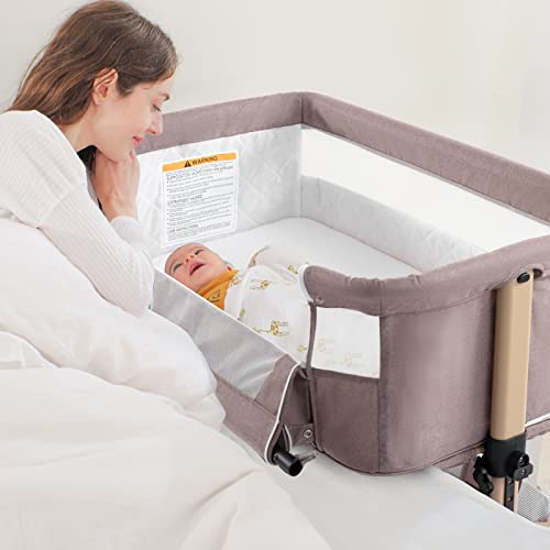Ihoming Baby Bassinet Bedside Sleeper, 3 In 1 Convertible Design, Lnfant Bed & Bed Side Sleeper & Cradle Bassinets, Newborn Bedside Crib Attaches To Bed, Khaki #TOP7