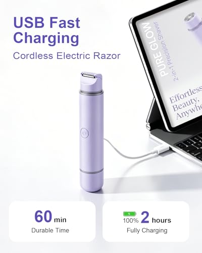 Image of 2-in-1 Bikini Trimmer for Women - Electric Shaver for Women, Womens Electric Razor & Trimmer for Sensitive Skin, Adjustable Comb, 100% Waterproof, Portable, USB Charge, Painless (Purple)