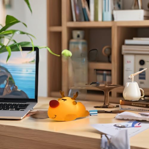 Eco-Friendly Reindeer Night Light - Energy Efficient LED Desk Lamp, Rechargerable Dimmable Nursery Soft Touch Bedside Baby Squishy Night Light, Portable Nightlight for Adults/Kids - Image 6