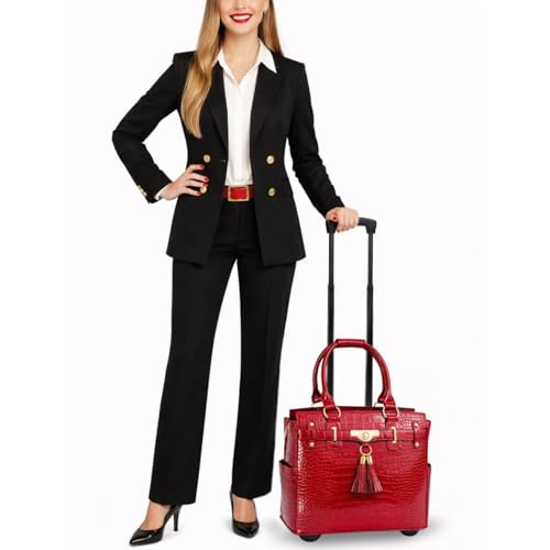 Image of JKM & Company Rolling Laptop Bag for Women | Designer Wheeled Briefcase | Fits 13-17 inch Laptops | Office Travel Computer Case