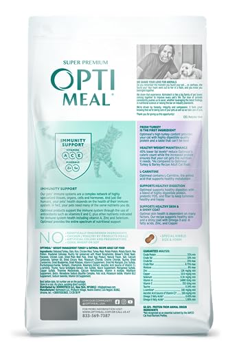 OPtimeal Weight Control Cat Food - Proudly Ukrainian - Cat Food Dry Recipe with Metabolism Support for Healthy Digestion, Tasty Dry Cat Food for Adult Cats (3.3 lbs, Turkey & Oatmeal)