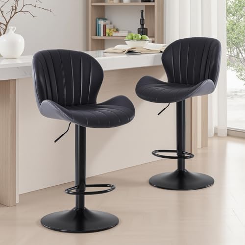 Image of Sweetcrispy Bar Stools Set of 2, Swivel Adjustable Height Fabric Bar Chair