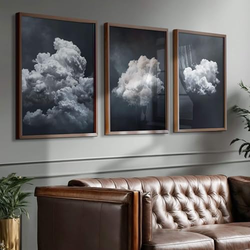Décoration murale chambre avec cadre nuages blancs et ciel orageux 40x60
