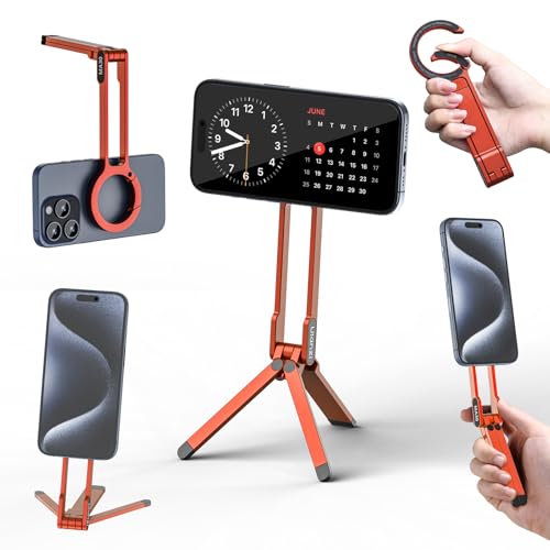 Image of ULANZI MA30 Magnetic Phone Tripod Stand for iPhone - Aluminium Maglock Smartphone Mini Tripod Pocket Cell Phone Stand Strong Magnet Quick Mount Compatible with iPhone 16 15 14 13 12 Series, Orange