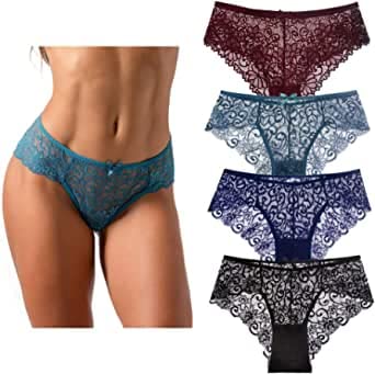 VisSec Damen Unterhosen Sexy Spitze Slips Ultra Gemütli Bikini Panties Unterwäsche Womens Briefs Hipsters 4er, XL Cover
