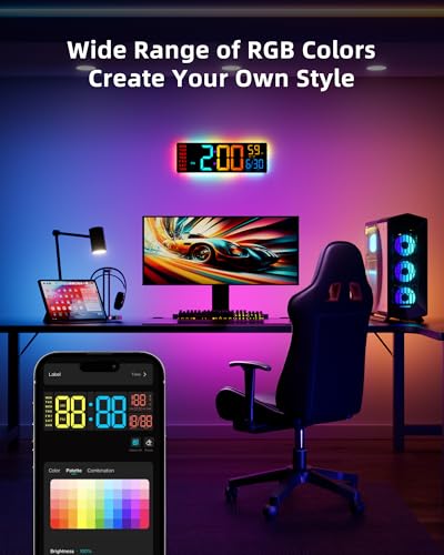 EASYERA Smart Digital Wall Clock App Control, 16.5” Large RGB Clock - Image 2