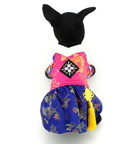 Selmai Ethnic Dog Costume Korean Traditional Knot Pendant Norigae Hanbok Embroidery Silk Pet Clothes Outfit Color Dress For Small Puppies Large Cat Apparel Birthday Party Festival Celebration Girl Xs #TOP2
