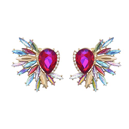 Vintage Rhinestone Statement Earrings For Women Girls Colorful Crystal Cluster Drop Dangle Earrings Retro Angel Wings Earrings Fancy Jewelry Gifts (Red Colorful) #TOP10