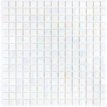URBN Contemporary Pearl White Iridescent Glass Mosaic Tile for Kitchen and Bath - One Box of 20 Sheets (23 SQ FT)