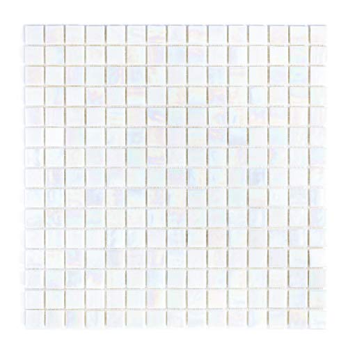 Urbn Contemporary Pearl White Iridescent Glass Mosaic Tile For Kitchen And Bath - One Box Of 20 Sheets (23 Sq Ft) #TOP6
