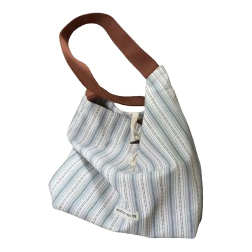 Striped Canvas Bag Blue Large Capacity Shoulder Canvas Women Bags