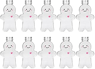 Zerodeko 10pcs Juice Bottles Christmas Gingerbread Man Bottles Xmas Gingerbread Man Candy Jars Reusable Drink Containers Mini Water Bottles (500ml)