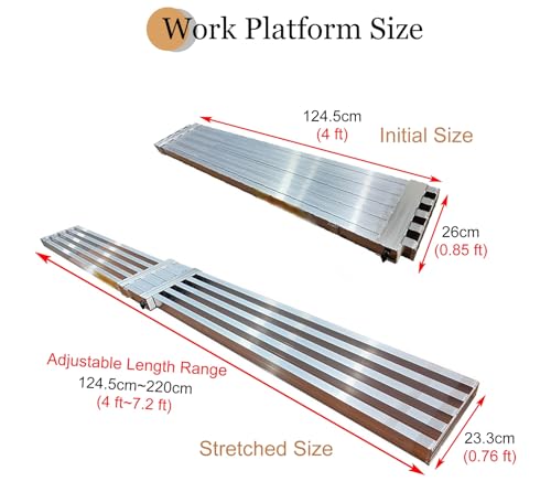 Torre de andamio de aluminio resistente con tablero extensible y travesaños para pintar, altura ajustable de 1,25 m a 2,2 m