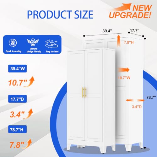 Image of GAIOUS 79 inch Tall Kitchen Pantry Cabinet,Metal Storage Cabinet White Cupboard | with 2 Doors and 5 Adjustable Shelves, Freestanding Cupboard, 6 Tier Steel Storage for Office Kitchen Dining Garage Hallways