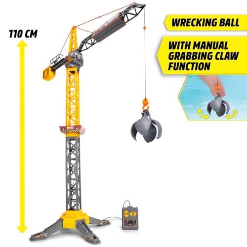 Dickie Toys Mighty Crane (110 cm) - Spielzeug Kran mit 360°-Drehung, Abrissbirne & Greif-Funktion - Ferngesteuerter Kran Spielzeug für Kinder ab 3 Jahre mit Kabel-Fernbedienung - 203729022