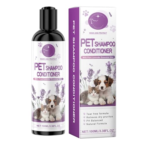 Champú y acondicionador de perros - Lavender Pet Desangler, champú natural de 100 ml de perros | Sensible Skin Dog Champoo, suministros de cuidado de mascotas a base de plantas, desodorización de piel