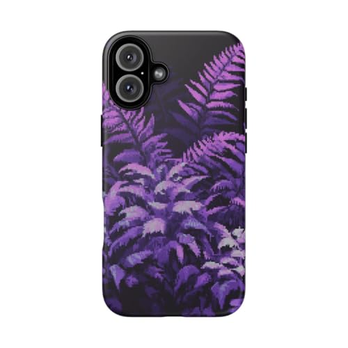 Coque iPhone 16 Plus Pixel Art Purple Ferns pour le quotidien