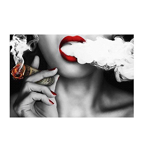 Anpassen Wandkunst Rote Lippen Frauen auf Leinwand Poster Drucke Wandkunst Bild für Wohnzimmer Wohnkultur 60x80cm Kein Rahmen Cover