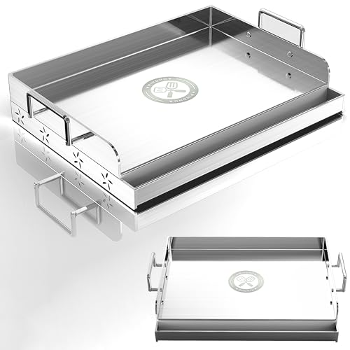 Piastra BBQ Universale in Acciaio Inossidabile con rinforzo di riscaldamento uniforme, griglia per griglie a gas e carbone - Piatto universale, per griglie, campeggio, tailgate e feste (44CM)