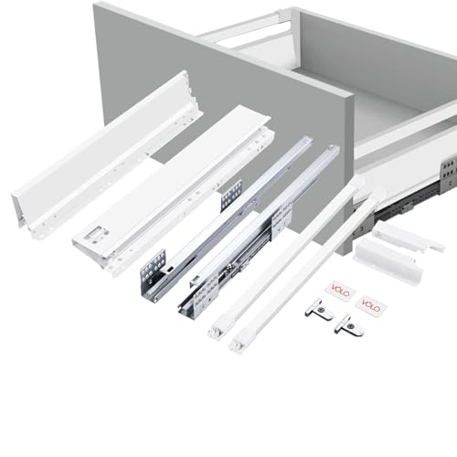 Image of VOLO Soft Close Tandem Drawer Slide System for Modular Kitchen - Double Gallery Metal Side Panels, Innotech Type, 50Kg Load Capacity | 1 Set | (White, 6 Inch X 450MM)