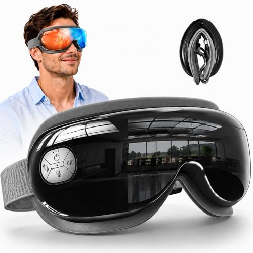 TSWONKS Eye Massager with Heat and Cooling, Eye Massager for Migraines, Heated Face Massagers Mask for Dry Eye Strain Relief Improve Sleep, Birthday Gifts for Men Father’s Day Black
