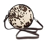 Hnnkloy Piel de vaca marrón estampada,Bolso de hombro de piel sintética, bolso cruzado redondo - Bolso circular para mujer