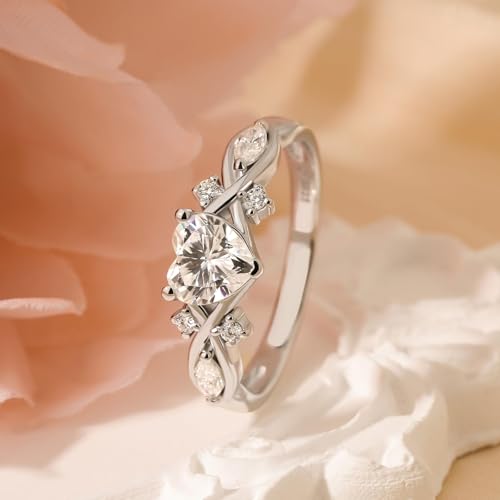 Image of Jeulia Moissanite Twig Ring for Women | Infinity Twist Heart Cut Promise Ring | 925 Sterling Silver Anniversary Wedding Gift for Her | Engagement Promise Band with Gift Box