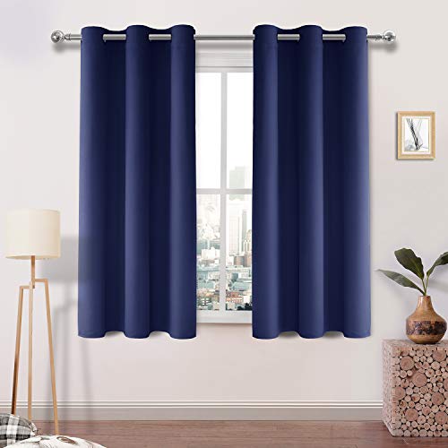 DWCN Blackout Curtains for Bedroom - Thermal Insulated Light Blocking Eyelet Window Curtains for Living Room 46 x 54 inch Length, Navy Blue, 2 Panels