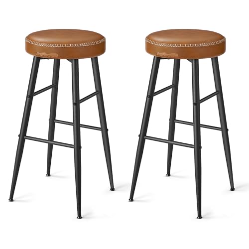 VASAGLE Echo Collection Bar Stools Set of 2, Kitchen Counter Stools, Dining Chairs, Synthetic Leather with Stitching, 30-Inch Tall, Home Bar Dining Room, Easy Assembly, Caramel Brown ULBC090K01 by VASAGLE - Used condition - CA$73.16