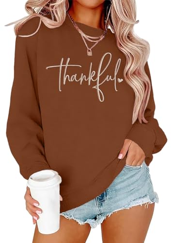 Thanksgiving Sweatshirts for Women Thankful Sweatshirt 2025 Trendy Fall Embroidered Graphic Pullover Top
