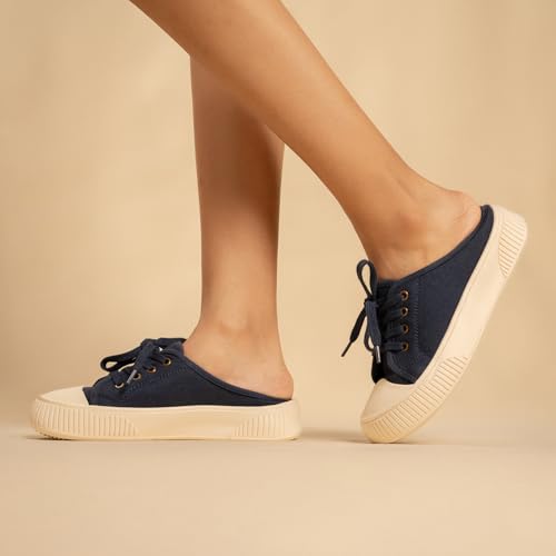 Image of Theater Women Elves Lace-Up Mule Sneakers | Canvas Upper with Cushioned Sole | Lightweight Comfort for Casual & Travel Styling