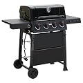 Feasto 4-Burner Gas BBQ Grill with Side Tables, 36,000 BTU Outdoor Propane Grill with Premium Enameled Coated Chamber Body & Porcelain-Enameled Grates for Deck Party & Patio BBQ, 559 Sq. In., Black
