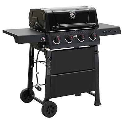 Feasto 4-Burner Gas BBQ Grill with Side Tables, 36,000 BTU Outdoor Propane Grill with Premium Enameled Coated Chamber Body & Porcelain-Enameled Grates for Deck Party & Patio BBQ, 559 Sq. In., Black