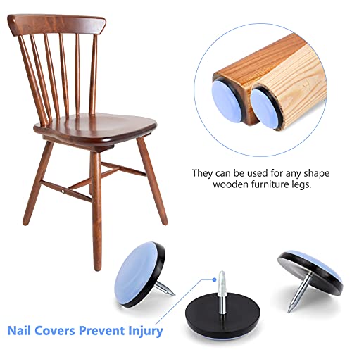 24 Pack Chair Glides, Nail On Chair Gliders (7/8 Inch Diameter), Teflon Chair Glides For Hardwood Floor, Carpet, Wooden Furniture, Ptfe (Teflon) Furniture Leg Moving Pads #TOP2
