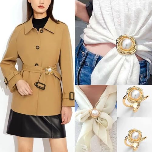 Image of 2 Pcs Scarf Ring Clips for Women Metal Shirt Tightener Cinch Buckle for Silk Scarf Shawl Blouse Sweater T Shirt Clothing Accessories
