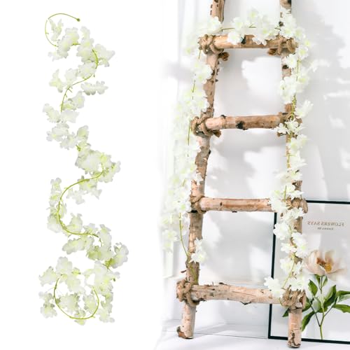 Qivra 2 Stück Weiß Blumengirlande Deko, Kirschblüten Deko 1.8M, Kunstblumen Hängend, 135 Weiß Blütenköpfe Dunkelrosa Blumengirlande, Kunstblumen Hängen für Hochzeit Party Haus Garten Bogen Wände