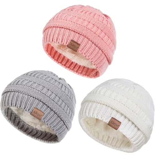 Image of Alepo 3 Pack Baby Beanie Hats for Girls Boys, Soft Warm Fleece Lined Baby Winter Hat for Newborn Infant Toddler Kids