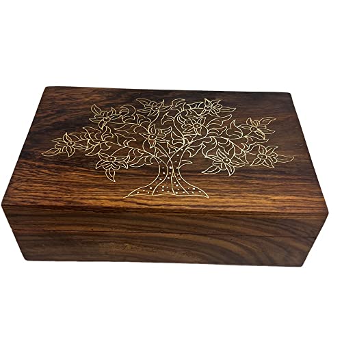 Collectiblesbuy Handmade Wooden Box Hinged Lid Brown Keepsake Unfinished Jewelry And Diy Crafts Storage Box For Women Jewel Organizer Golden Floral Print Decorative Wood Stash Boxes Walnut Finish #TOP17
