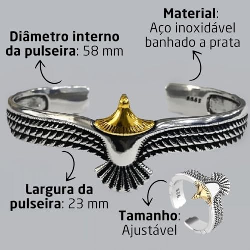 Conjunto Águia Real Banhado à Prata + Bolsa de Veludo