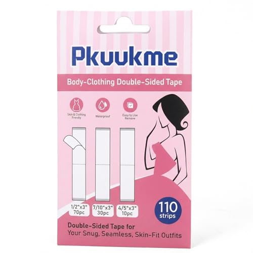 Pkuukme Double Sided Fashion Tape (110 Strips, 3 Sizes) - Body Tape for Women, Skin-Friendly Dress/Clothing Tape Fabric to Skin for Wedding/Party/Everyday