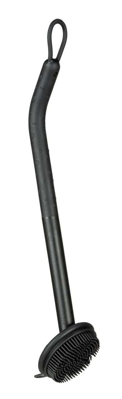 WENKO Cuvo dishwashing brush, bottle brush with ergonomic handle, short bristles for cleaning large areas & scraper for removing stubborn dirt, dishwasher-safe, 31 x 6 cm, black