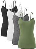 Orrpally Basic Cami Tank Tops Women Lightweight Camisole Stretch Tank Top Adjustable 4-Pack Black White Gray ArmyGreen M