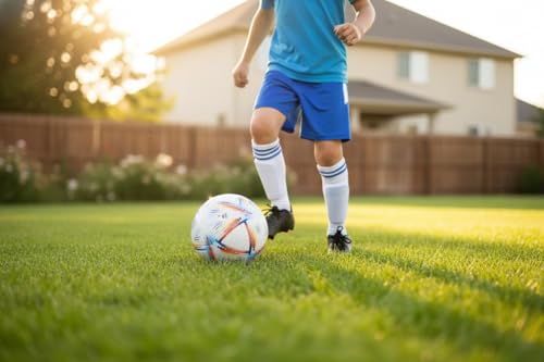 Image of Official Size 5 Soccer Ball with Free Pump & Pin | Premium PVC Leather Football with Excellent Air Retention | Durable Training & Match Ball for Kids, Youth & Adults (Katar)