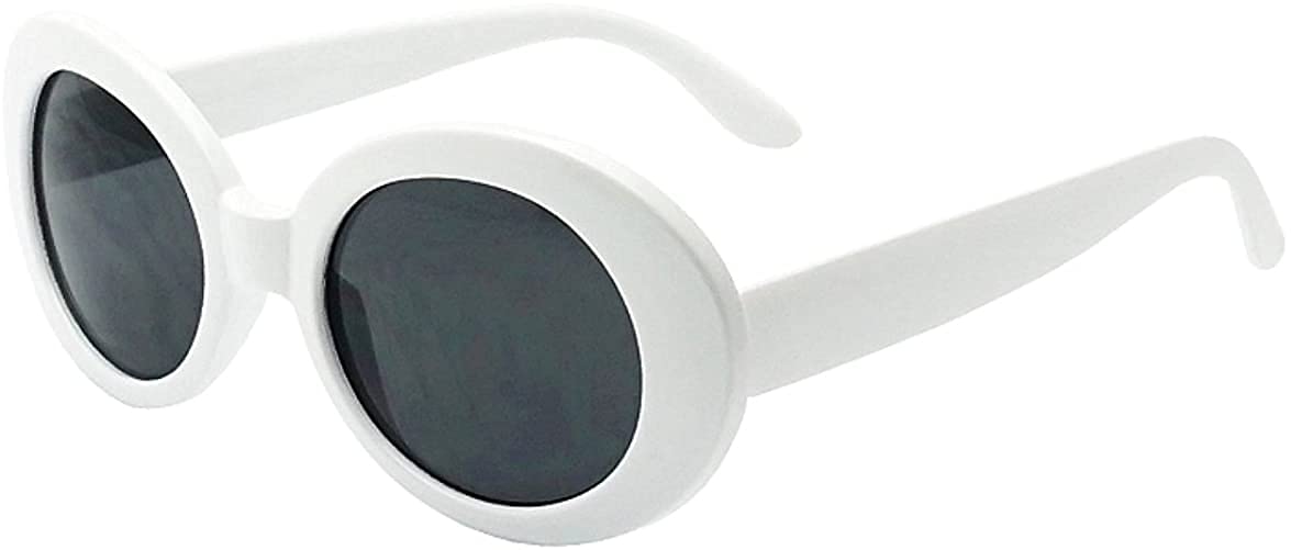 White Oval Round Sunglasses Thick Bold Retro Clout Goggles White Smoke Large