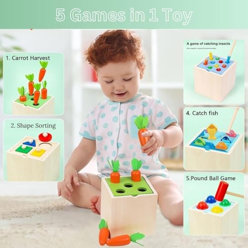 Image of HAPPY HUES Sorting & Stacking Toy- Skills Enhancement Motor Skill Toys for Toddlers /Kid -Magnetic- Capture The Worms Toys | Early Educational-Montessori Toy (Cube)