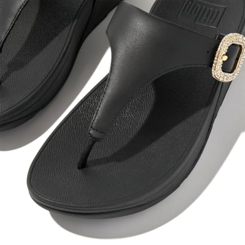 Image of FitFlop Womens LULU Crystal Buckle Toe-Post Sandals with Microwobbleboard Technology, Microfiber Toe Post, Slip Resistant Rubber Outsole, Cushioned Arch Support for All Day Comfort