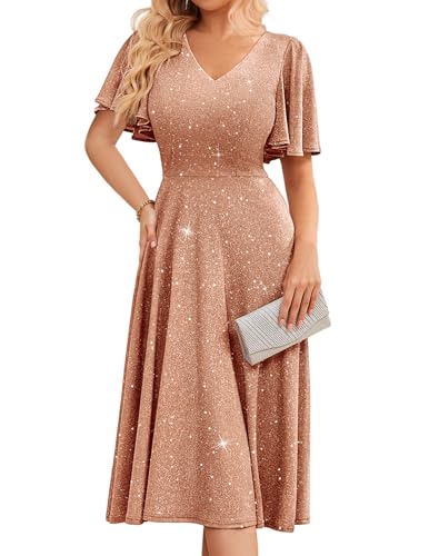 Bridesmay Women's Formal Cocktail Wedding Guest Dress for Women 2025 Short Sleeve Fit and Flare Tea Party Dresses